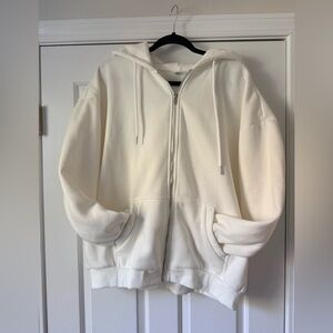 Hoodie White/Cream Oversized Thick Zip-Up w/pockets L.
